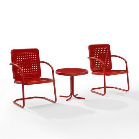 CROSLEY 3 Piece Bates Outdoor Chair Set with Side Table; Bright Red Gloss KO10019RE